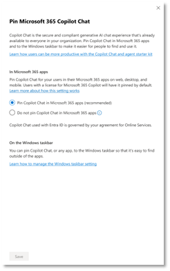 Pin Microsoft 365 Copilot Chat